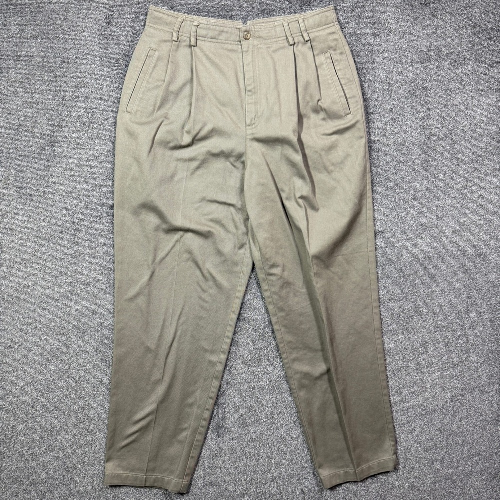 Liz Claiborne‎ Pants Size 12P Lizsport Petite Khaki Pleated Trousers Tan Cotton